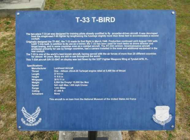 T-33 T-BIRD AIRCRAFT MEMORIAL PLAQUE