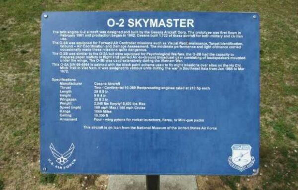 O-2 SKYMASTER AIRCRAFT MEMORIAL PLAQUE