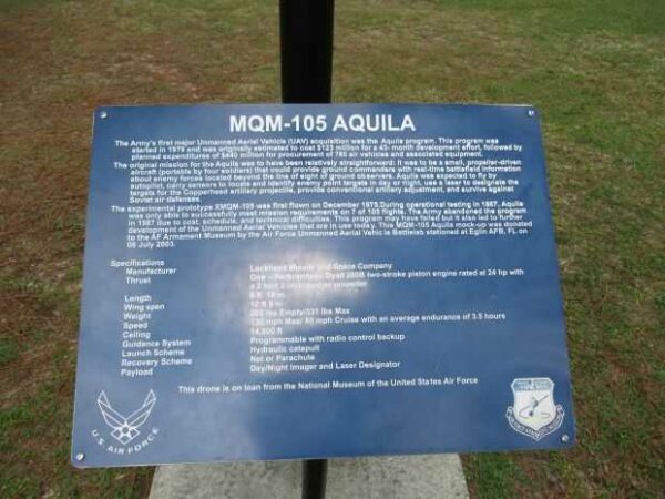 MQM-105 AQUILA AIRCRAFT MEMORIAL PLAQUE