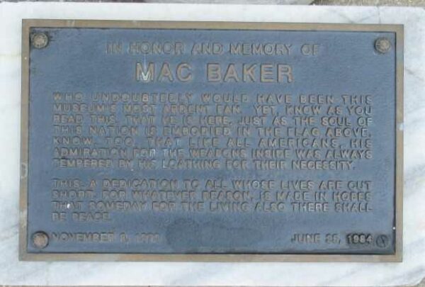 MAC BAKER MEMORIAL FLAGPOLE PLAQUE