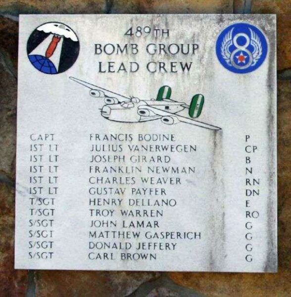 489TH BOMB GROUP LEAD CREW B-24 WAR MEMORIAL PLAQUE