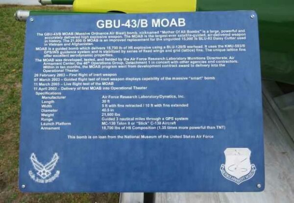 GBU-43/B MOAB ORDINANCE MEMORIAL PLAQUE