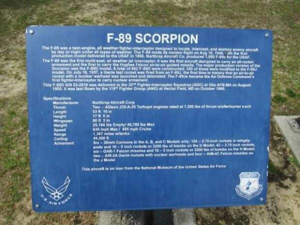 F-89 SCORPION AIRCRAFT MEMORIAL PLAQUE