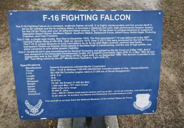 F-16 FIGHTING FALCON AIRCRAFT MEMORIAL PLAQUE