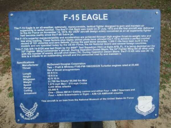 F-15 EAGLE AIRCRAFT MEMORIAL PLAQUE