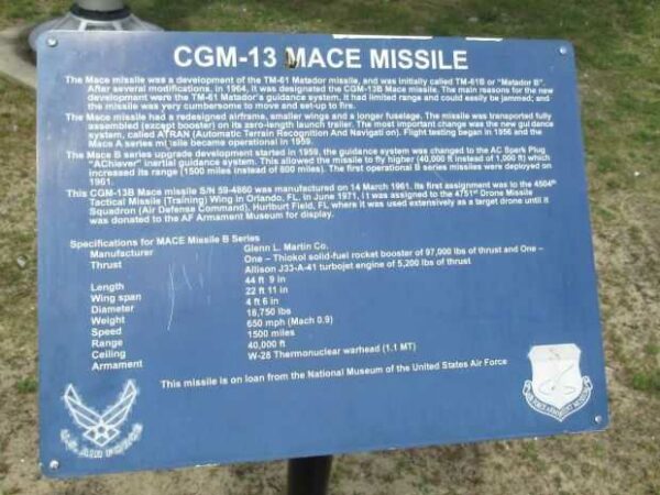 CGM-13 MACE MISSILE MEMORIAL PLAQUE