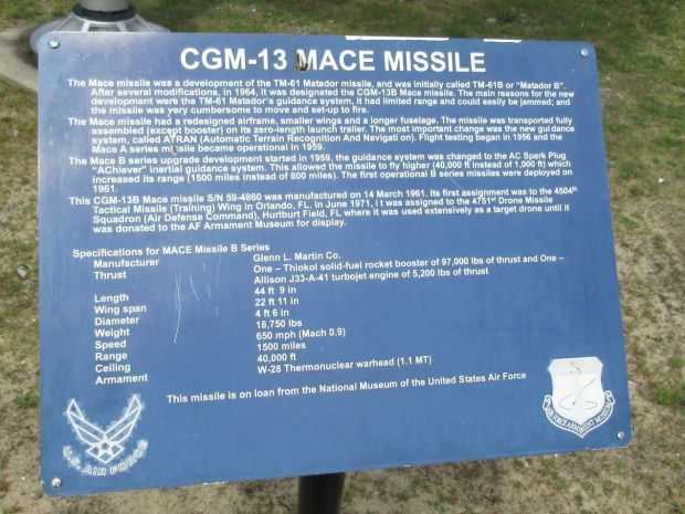 CGM-13 MACE MISSILE MEMORIAL PLAQUE