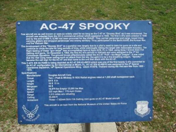 AC-47 SPOOKY AIRCRAFT MEMORIAL PLAQUE