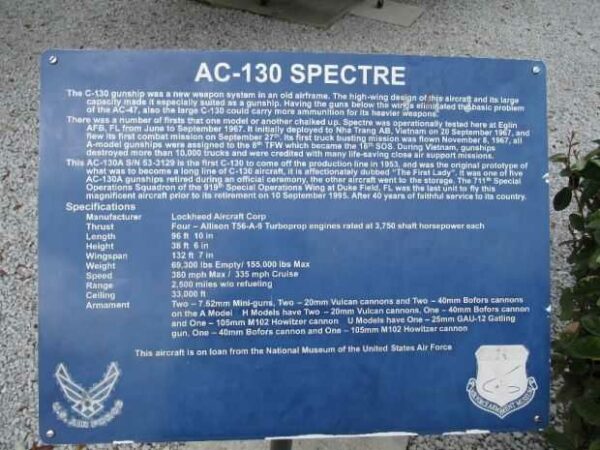 AC-130 SPECTRE AIRCRAFT MEMORIAL PLAQUE