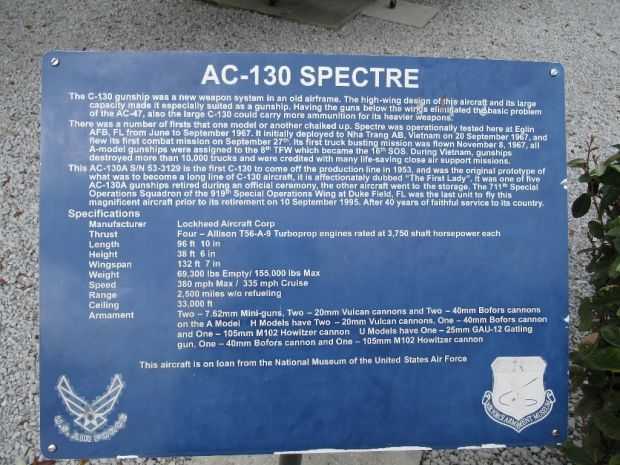 AC-130 SPECTRE AIRCRAFT MEMORIAL PLAQUE