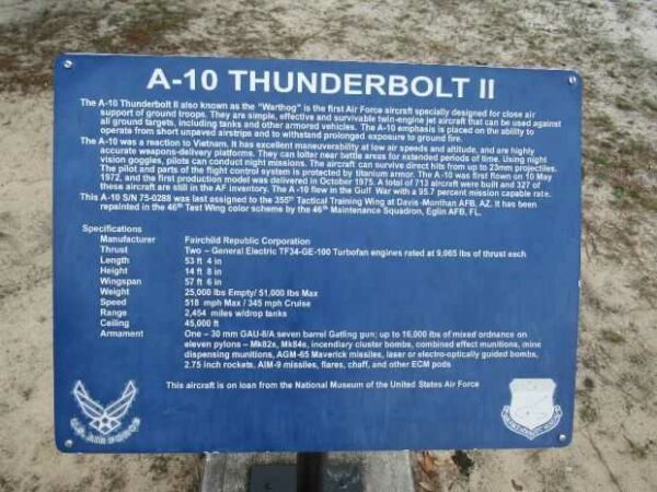 A-10 THUNDERBOLT II MEMORIAL PLAQUE