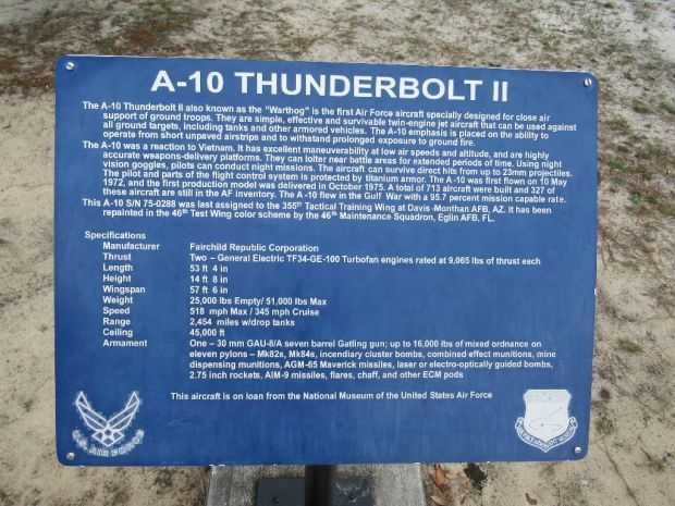 A-10 THUNDERBOLT II MEMORIAL PLAQUE