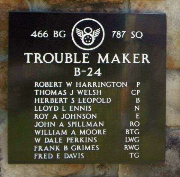 “TROUBLE MAKER” B-24 WAR MEMORIAL PLAQUE