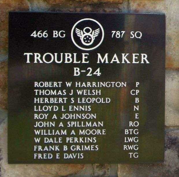 “TROUBLE MAKER” B-24 WAR MEMORIAL PLAQUE