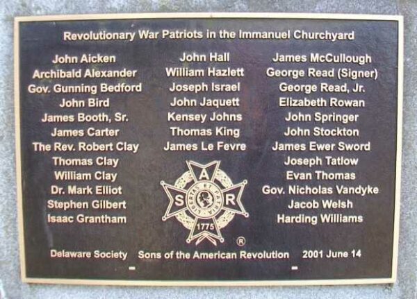 REVOLUTIONARY WAR PATRIOTS IN THE IMMANUEL CHURCHYARD MEMORIAL PLAQUE