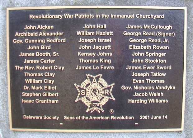 REVOLUTIONARY WAR PATRIOTS IN THE IMMANUEL CHURCHYARD MEMORIAL PLAQUE