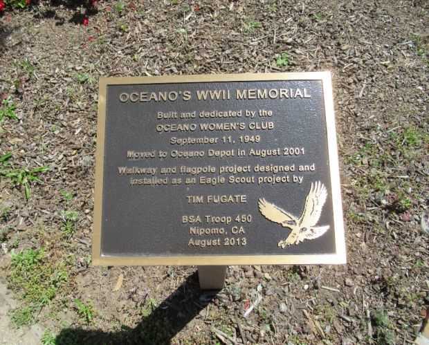OCEANO WORLD WAR II MEMORIAL PLAQUE B
