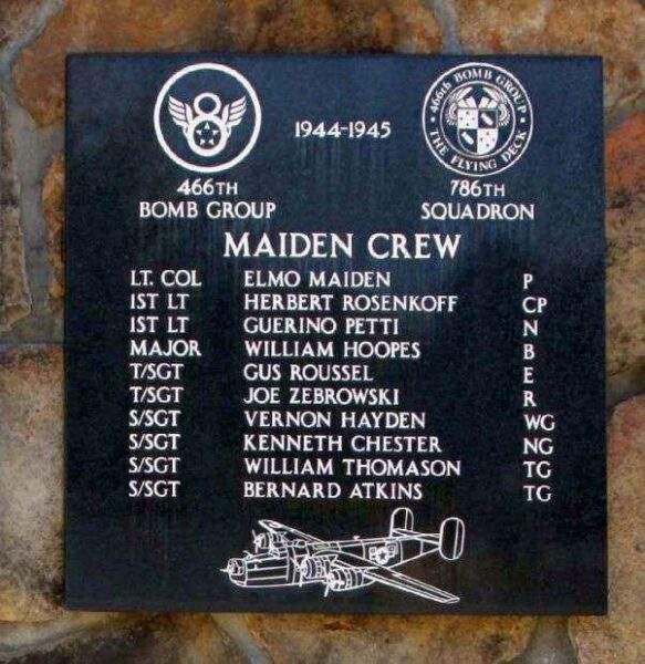 “MAIDEN CREW” B-24 WAR MEMORIAL PLAQUE