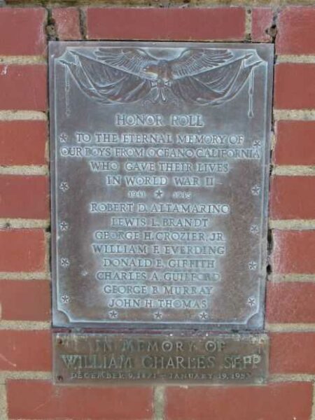 OCEANO WORLD WAR II MEMORIAL PLAQUE A