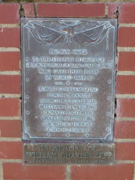 OCEANO WORLD WAR II MEMORIAL PLAQUE A