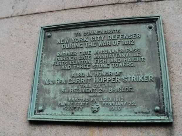 NEW YORK CITY DEFENSES DURING THE WAR OF 1812 MEMORIAL PLAQUE