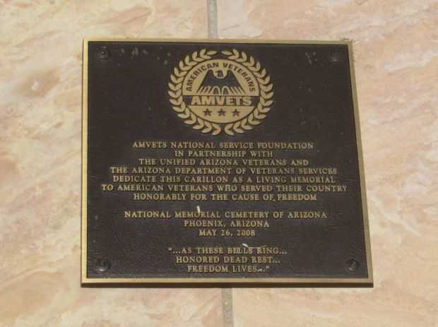 NATIONAL MEMORIAL CEMETERY OF ARIZONA VETERANS MEMORIAL CARILLON PLAQUE A