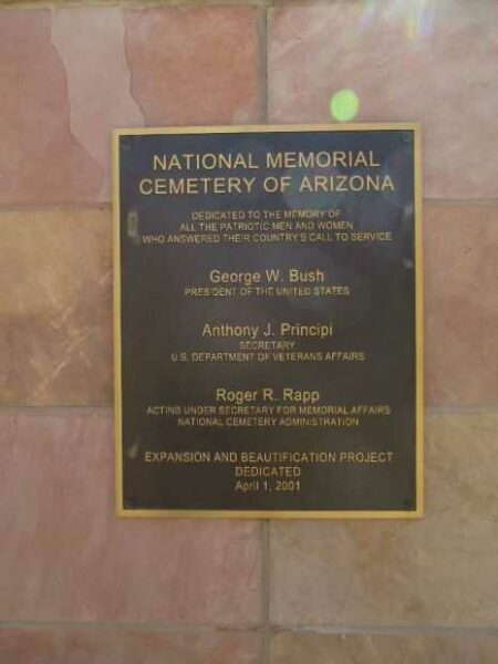 NATIONAL MEMORIAL CEMETERY OF ARIZONA PLAQUE