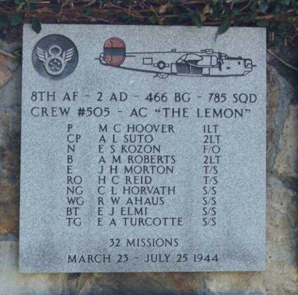 “THE LEMON” B-24 WAR MEMORIAL PLAQUE