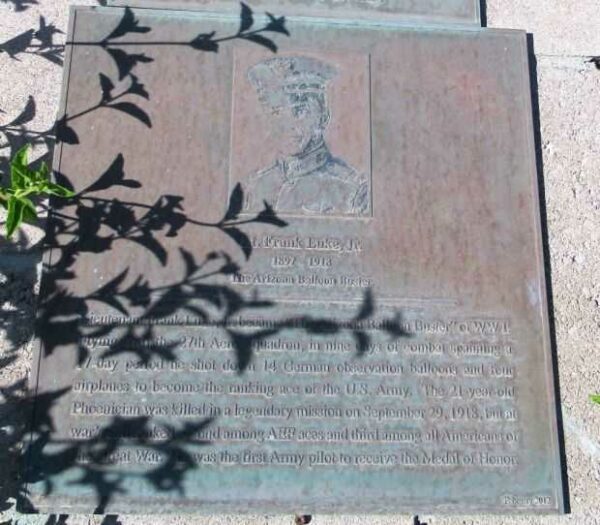 LT. FRANK LUKE, JR. MEDAL OF HONOR WAR MEMORIAL PLAQUE