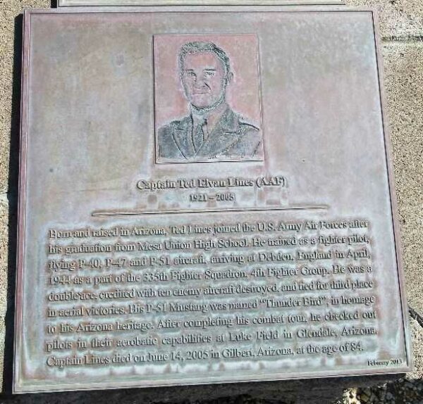 CAPTAIN TED ELVANS LINES (AAF) WAR MEMORIAL PLAQUE