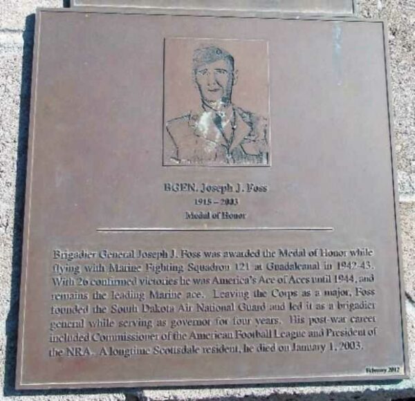 BGEN. JOSEPH J. FOSS MEDAL OF HONOR WAR MEMORIAL PLAQUE