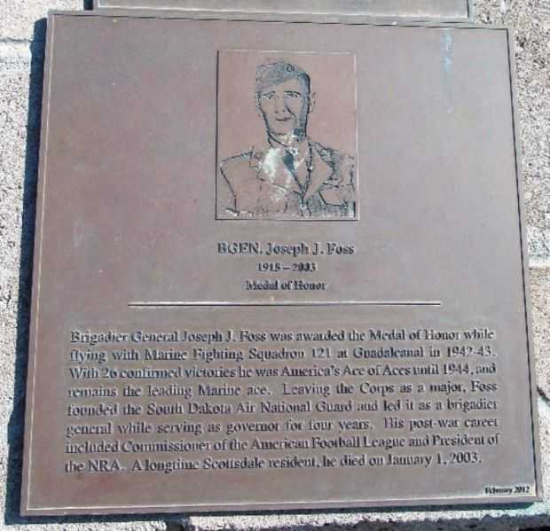 BGEN. JOSEPH J. FOSS MEDAL OF HONOR WAR MEMORIAL PLAQUE