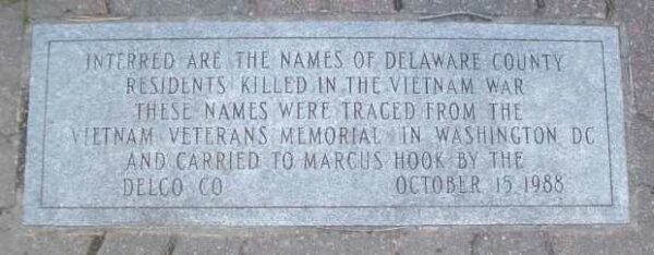 DELAWARE COUNTY VIETNAM WAR MEMORIAL DEDICATION STONE B