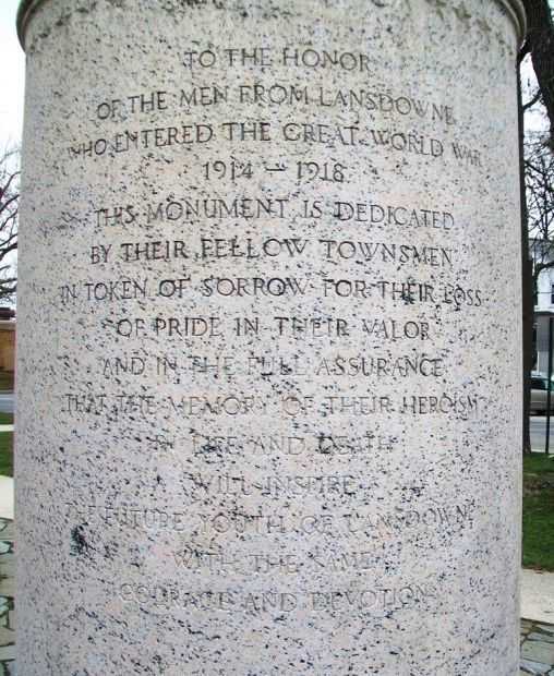 LANSDOWNE WORLD WAR MONUMENT DEDICATION STONE