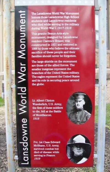 LANSDOWNE WORLD WAR MONUMENT MARKER