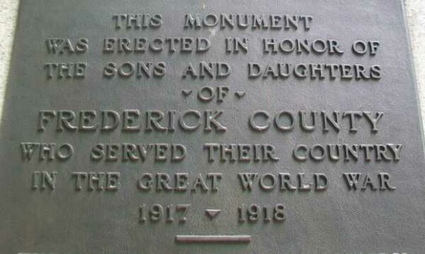 FREDERICK COUNTY GREAT WORLD WAR MEMORIAL PLAQUE