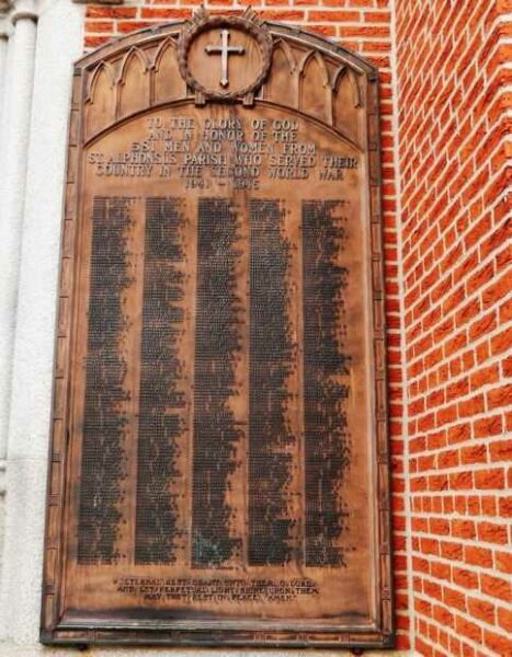 ST. ALPHONSUS PARISH SECOND WORLD WAR MEMORIAL PLAQUE
