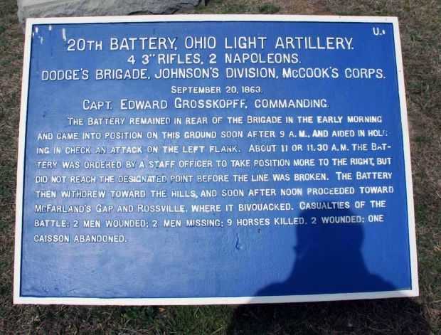 20TH BATTERY, OHIO LIGHT ARTILLERY MEMORIAL PLAQUE
