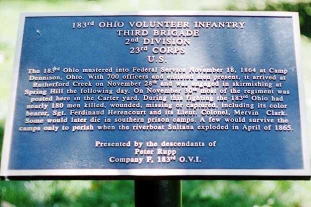 183RD OHIO VOLUNTEER INFANTRY WAR MEMORIAL PLAQUE