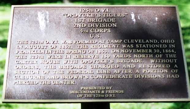 125TH O.V.I. “OPDYCKE’S TIGERS” WAR MEMORIAL PLAQUE