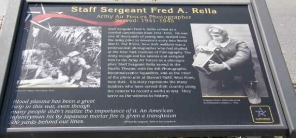 STAFF SERGEANT FRED A. RELLA WAR MEMORIAL PLAQUE