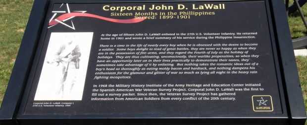 CORPORAL JOHN D. LAWALL WAR MEMORIAL PLAQUE