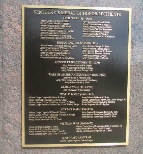 KENTUCKY MEDAL OF HONOR MEMORIAL PLAQUE B