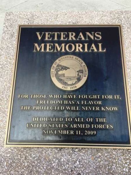 ST. AUGUSTINE BEACH VETERANS MEMORIAL PLAQUE A