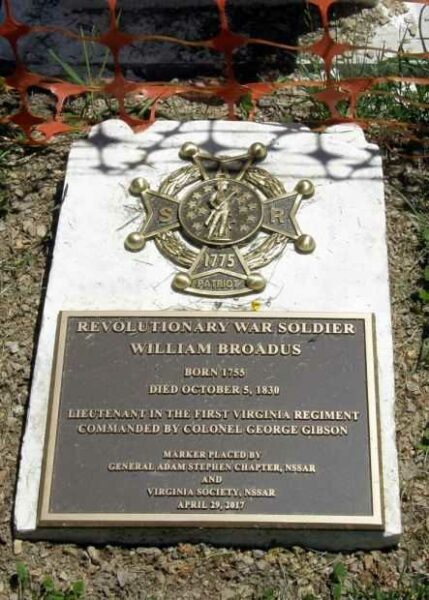 REVOLUTIONARY WAR SOLDIER WILLIAM BROADOS MEMORIAL