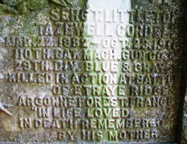 SERG’T LITTLETON TAZEWELL CORDELL WAR MEMORIAL DEDICATION STONE