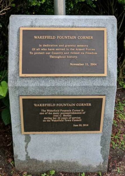 WAKEFIELD FOUNTAIN CORNER MEMORIAL PLAQUE