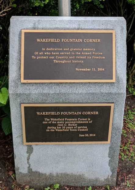 WAKEFIELD FOUNTAIN CORNER MEMORIAL PLAQUE