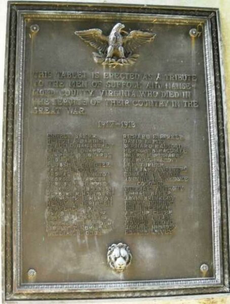 SUFFOLK AND NANSEMOND COUNTY WORLD WAR MEMORIAL PLAQUE B