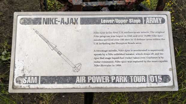 NIKE-AJAX ARMY SAM MEMORIAL MISSILE PLAQUE